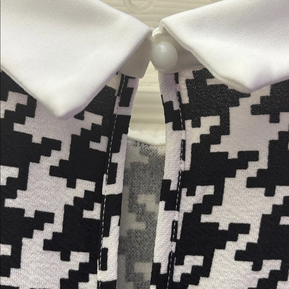 Black and White Houndstooth Collared Shirt - Picture 3 of 5